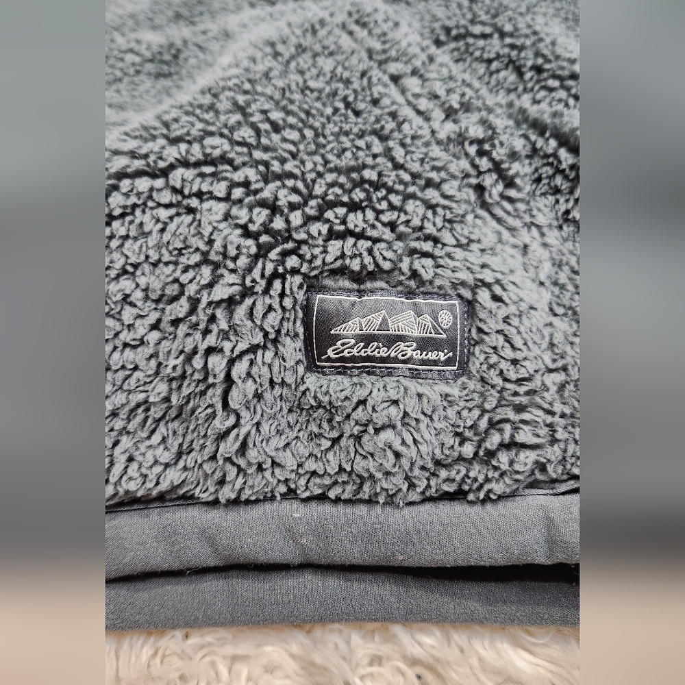 Eddie Bauer Plush Teddy Fleece Funnel Neck Pullover Sweater Sz Medium Dusty Teal - Picture 5 of 11